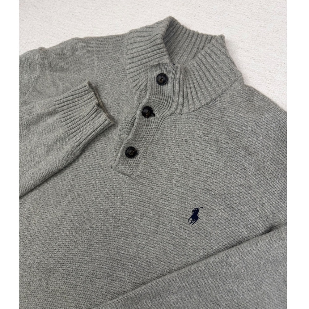 Polo Ralph Lauren Mens XXL Grey Cotton Button Mock Neck Pullover Sweater Henley